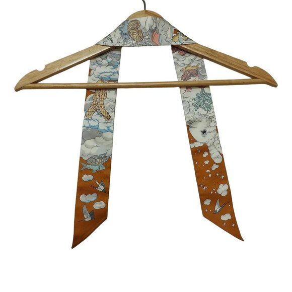 Auth HERMES Twilly 063900S Orange White Multi Silk - Scarf - Picture 2 of 6